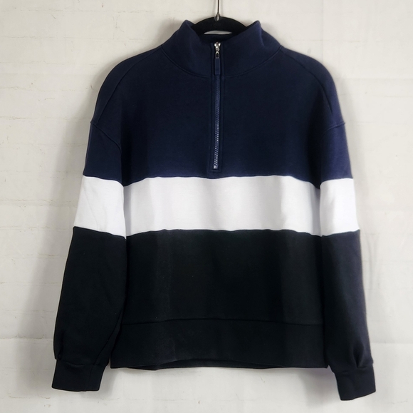 Addison Bay Preppy Athleisure Soft Luxe Varsity Quarter Zip Navy White Black XS - Picture 3 of 13